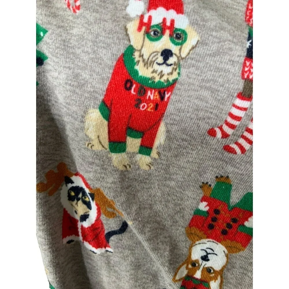 Old Navy Girls Pajama Pants Gray Multi XL (12) Stretch Cotton Holiday Print